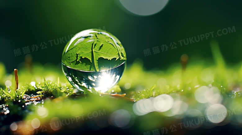 绿色草地上的透明雨水水滴摄影图