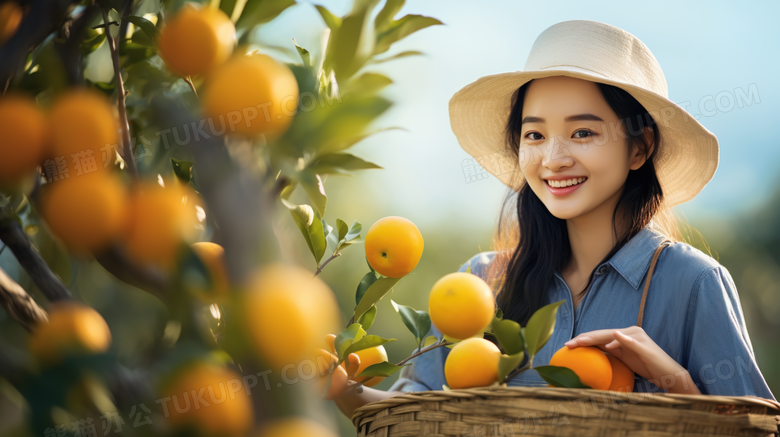 回乡助农推广销售水果的年轻女孩宣传摄影图