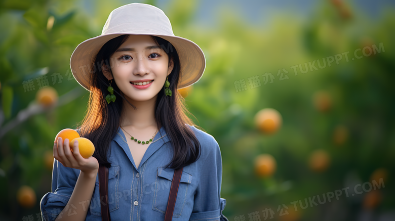 回乡助农推广销售水果的年轻女孩宣传摄影图