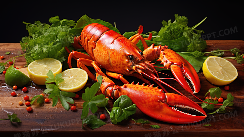精致摆盘的波士顿大龙虾美食摄影图