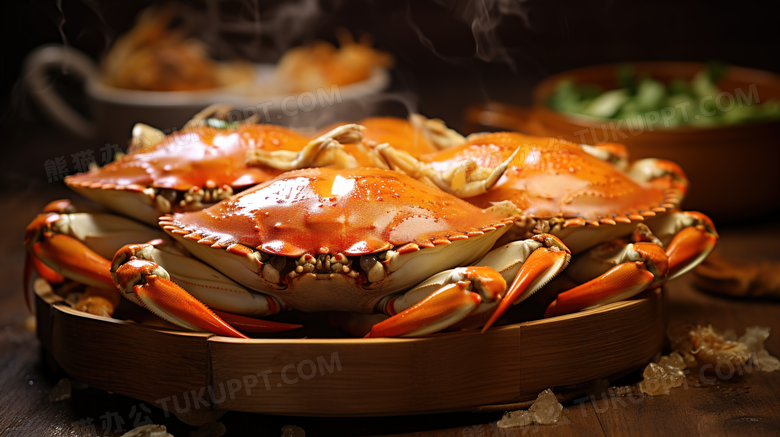 清蒸梭子蟹海鲜美食摄影图