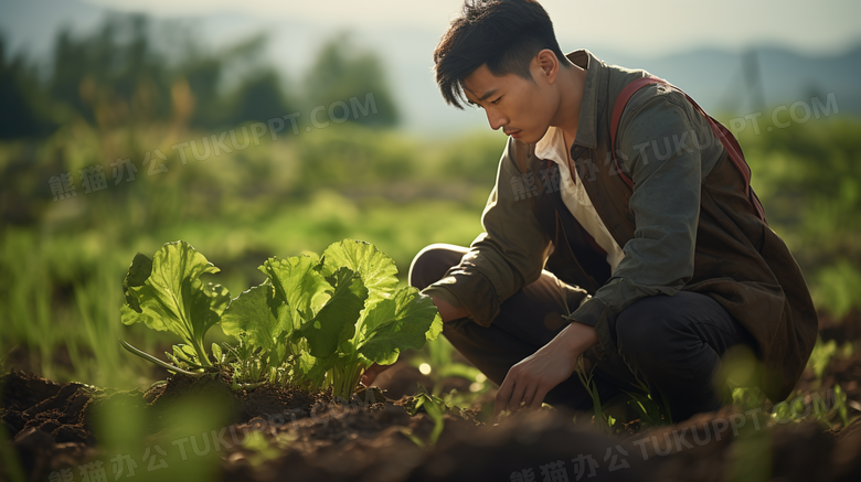 回乡助农栽种蔬菜的年轻人宣传摄影图