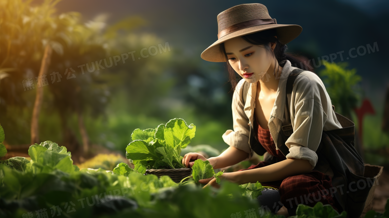 回乡助农栽种蔬菜的年轻人宣传摄影图