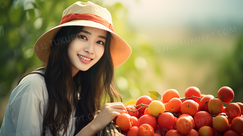 回乡助农推广水果的年轻女孩宣传摄影图