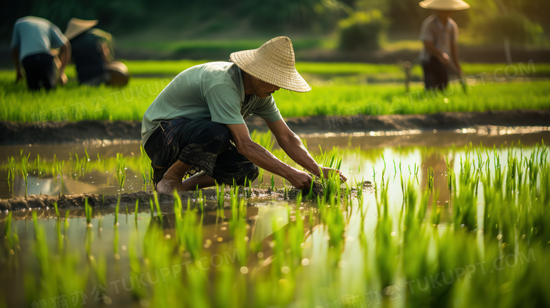 农民在进行水稻种植图片