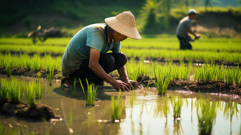 农民在进行水稻种植图片
