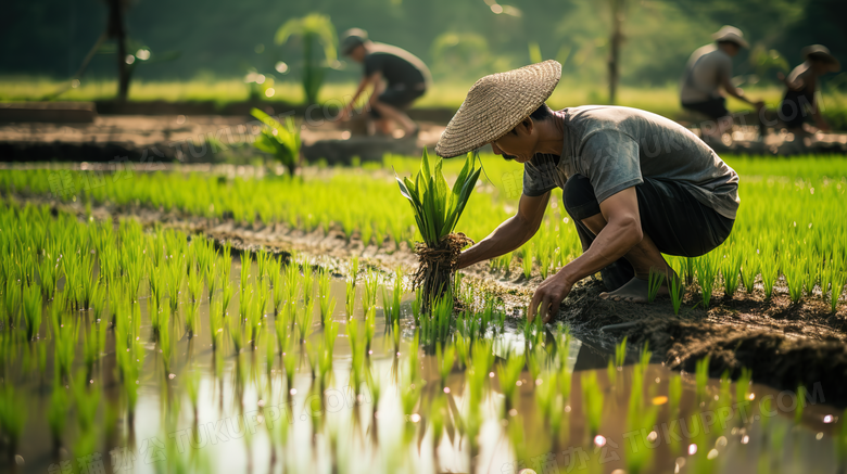 农民在进行水稻种植图片