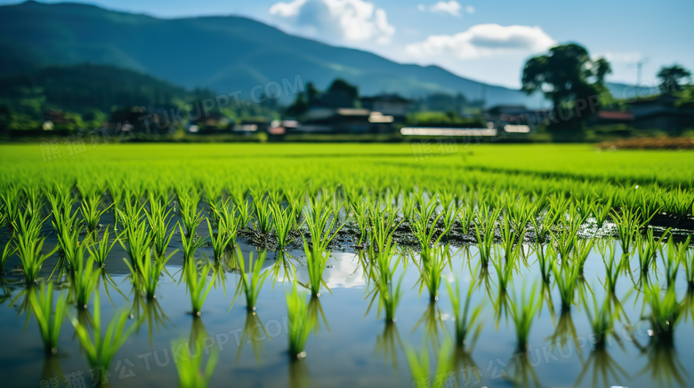 绿色的稻田鸟瞰图图片