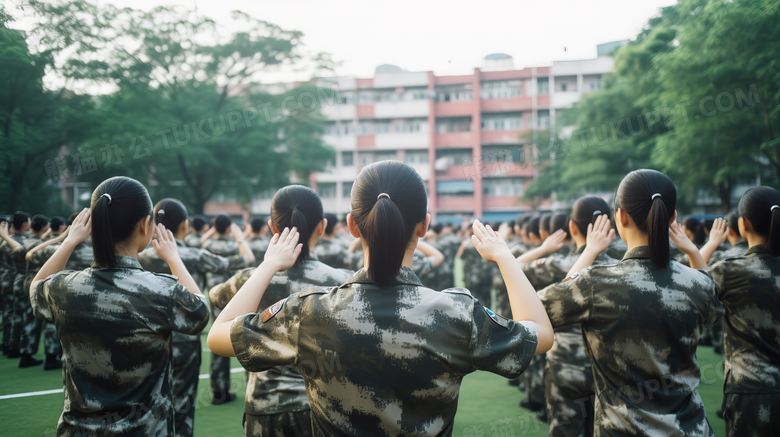 正在军训的大学新生摄影图