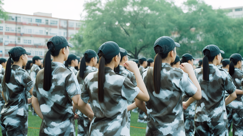 正在军训的大学新生摄影图