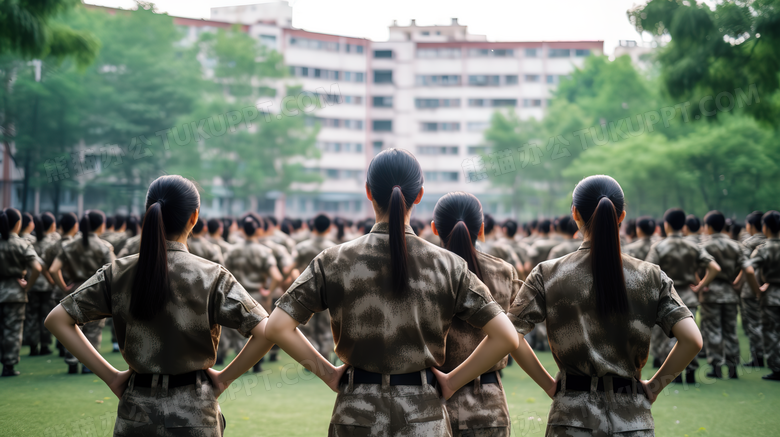 正在军训的大学新生摄影图