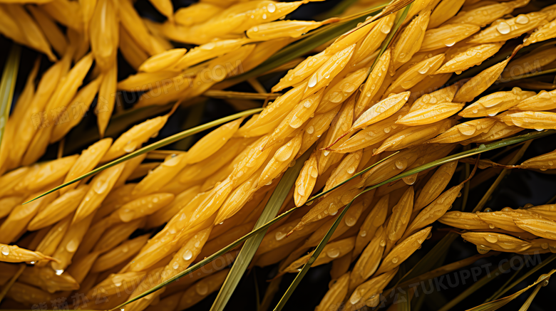 雨后粒粒分明金黄的稻谷摄影图