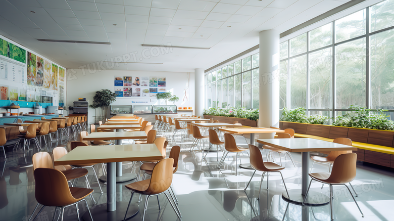 明亮整洁的学校食堂摄影图