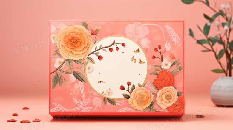 花卉图案的精致中国风月饼礼盒产品宣传摄影图