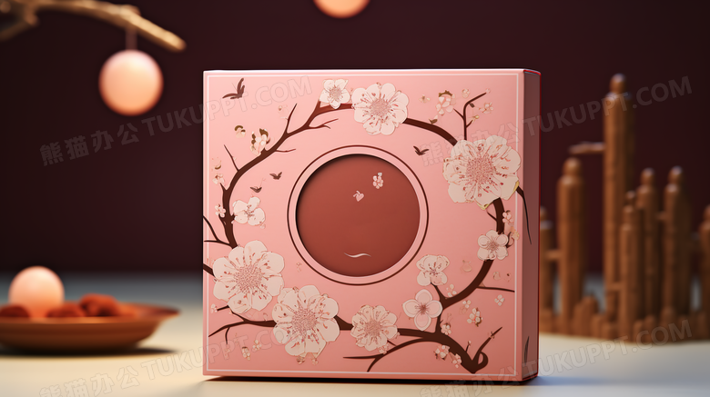 花卉图案的精致中国风月饼礼盒产品宣传摄影图