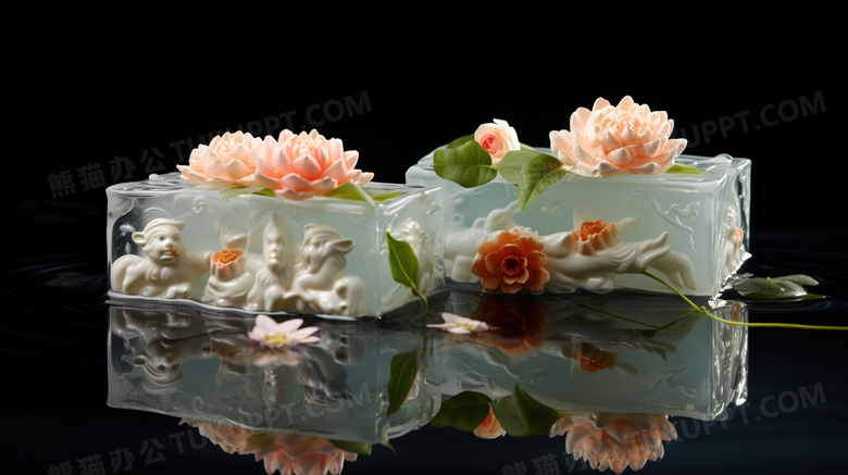 精美立体雕刻的花朵图案中国传统糕点摄影图