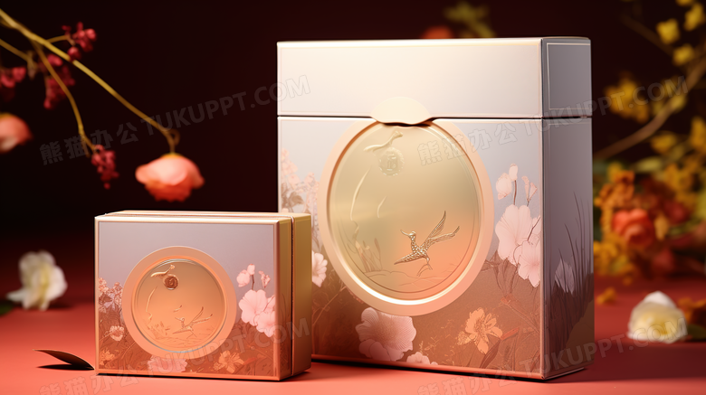中国风花鸟图案精美高档月饼礼盒产品宣传摄影图