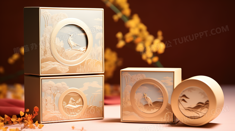 中国风花鸟图案精美高档月饼礼盒产品宣传摄影图