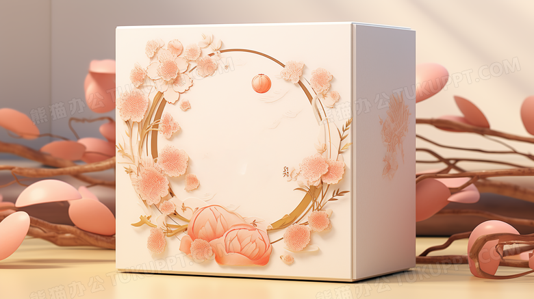 国风花卉图案的精致中国风礼盒产品宣传摄影图