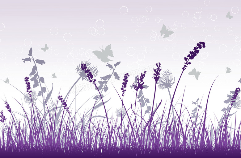 紫色卡通花草背景图片