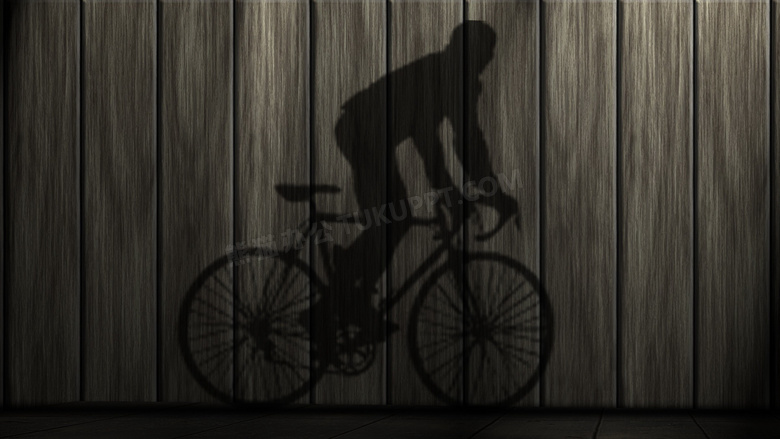 骑行影子木纹背景图片