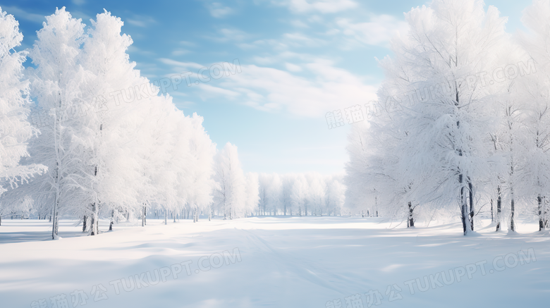 洁白的被大雪覆盖的森林风景摄影图