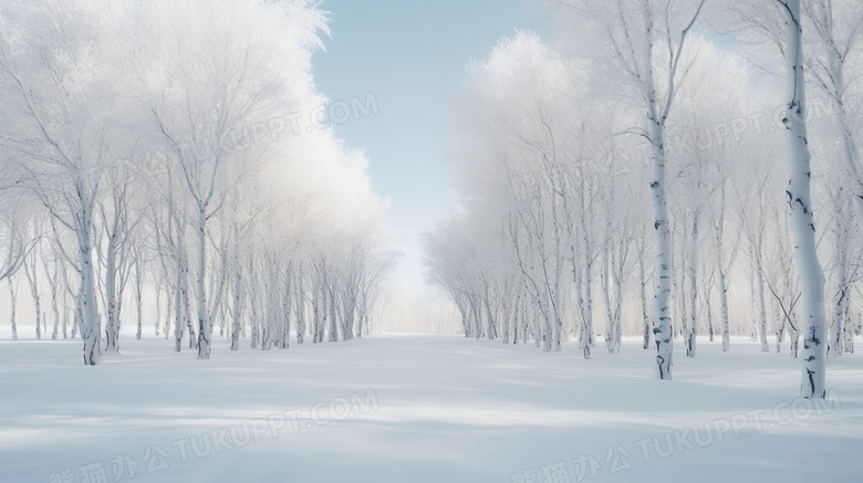 洁白的被大雪覆盖的森林风景摄影图