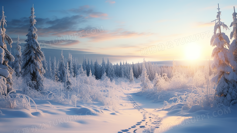 大雪覆盖的山地树林风景摄影图