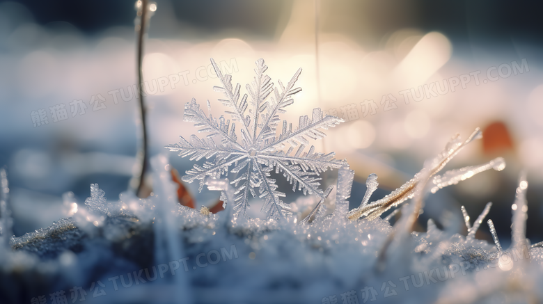 阳光下的雪地冰雪结晶微距特写摄影图