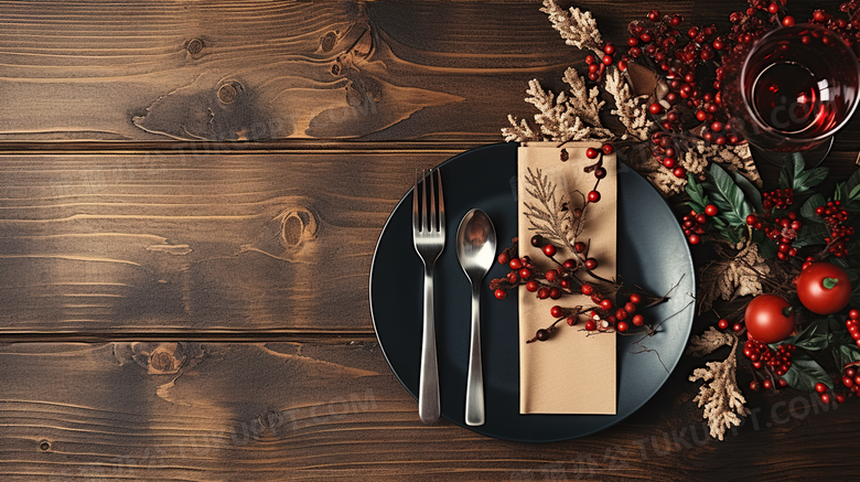 感恩节氛围感餐具刀叉晚餐摄影图