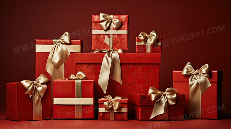 感恩节红色氛围感礼物礼盒摄影图