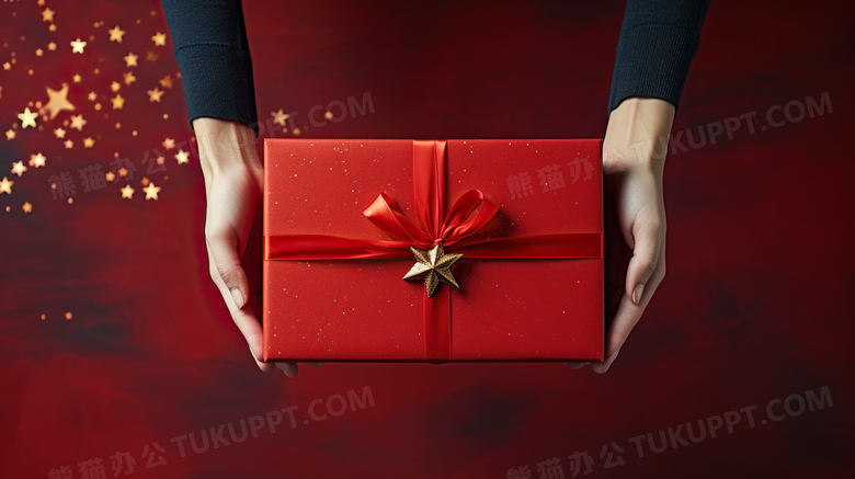 感恩节红色氛围感礼物礼盒摄影图