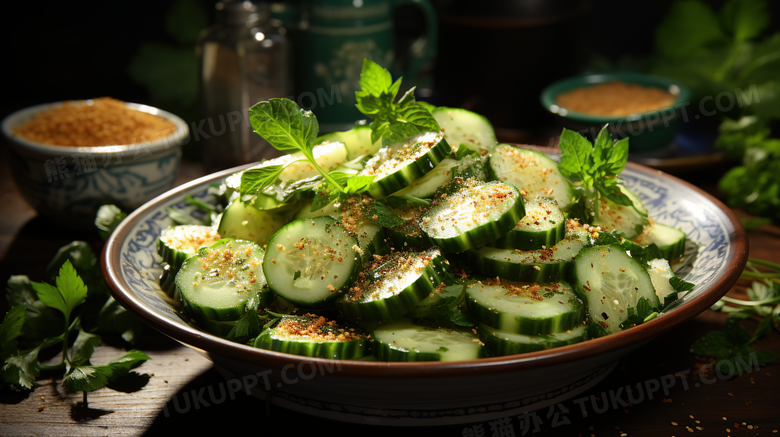 蔬菜沙拉黄瓜减脂轻食健康饮食素食摄影图