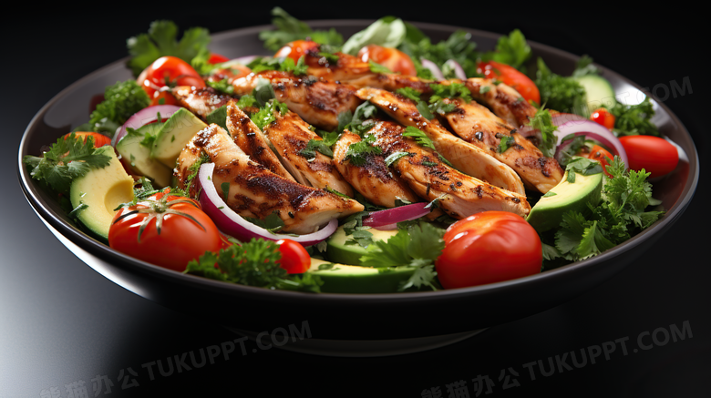 鸡胸肉蔬菜沙拉减脂轻食健康饮食素食摄影图