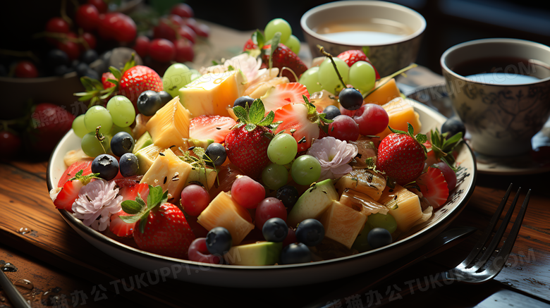 水果蔬菜沙拉减脂轻食健康饮食素食摄影图