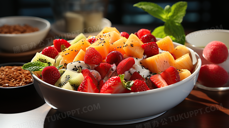 水果蔬菜沙拉减脂轻食健康饮食素食摄影图