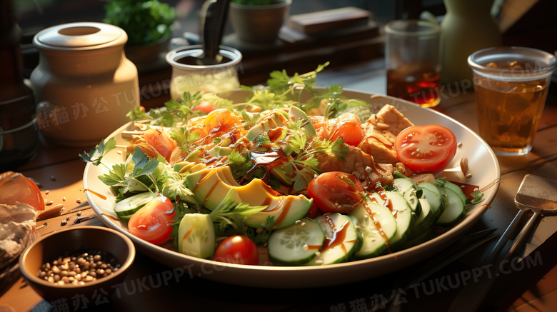 蔬菜沙拉牛油果减脂轻食健康饮食素食摄影图想