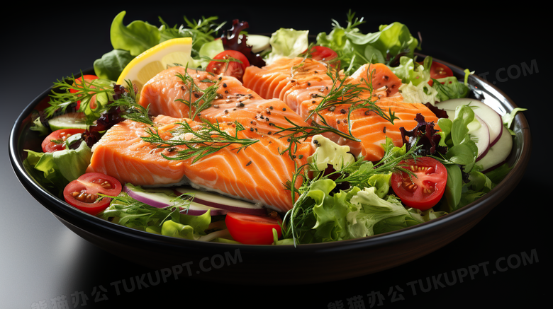 三文鱼蔬菜沙拉减脂轻食健康饮食素食摄影图