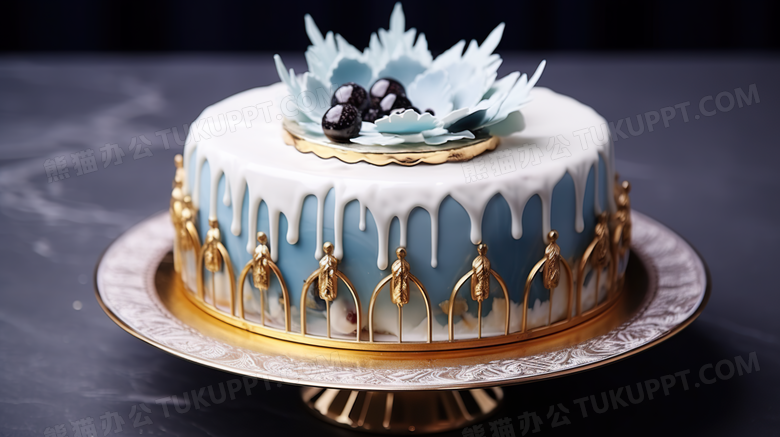 蓝色水果生日蛋糕美食过生日摄影图
