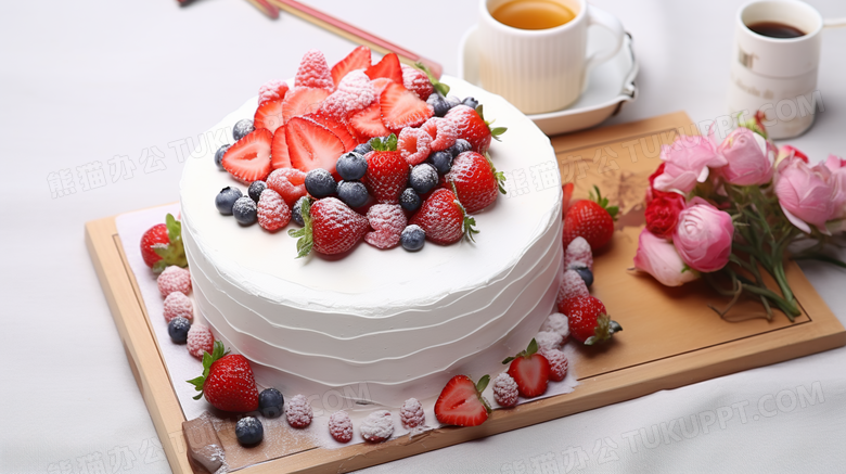 水果草莓生日蛋糕美食过生日摄影图