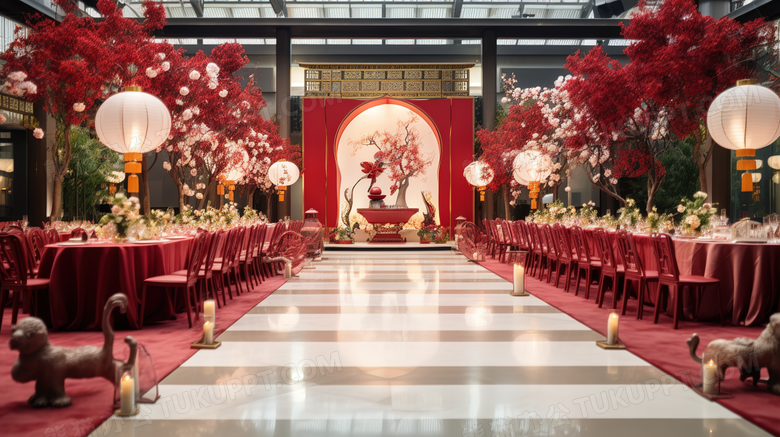中式婚礼现场布置摄影图