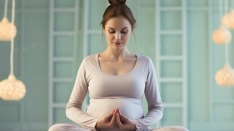 孕妇在做瑜伽摄影图