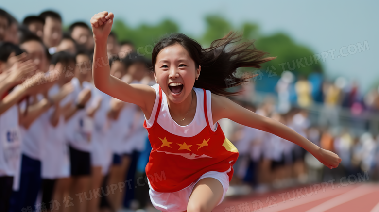 运动会上努力奔跑的女生摄影图