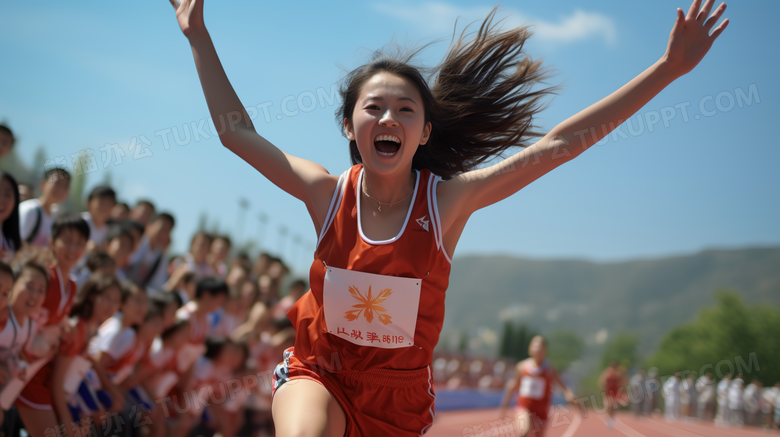 运动会上努力奔跑的女生摄影图