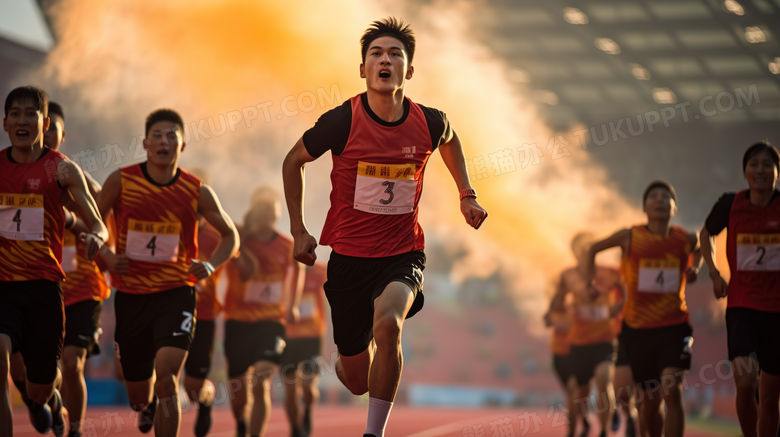 运动会上努力奔跑的男生摄影图