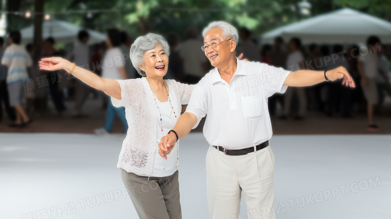 公园里老爷爷奶奶跳广场舞摄影图