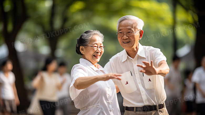 公园里老爷爷奶奶跳广场舞摄影图