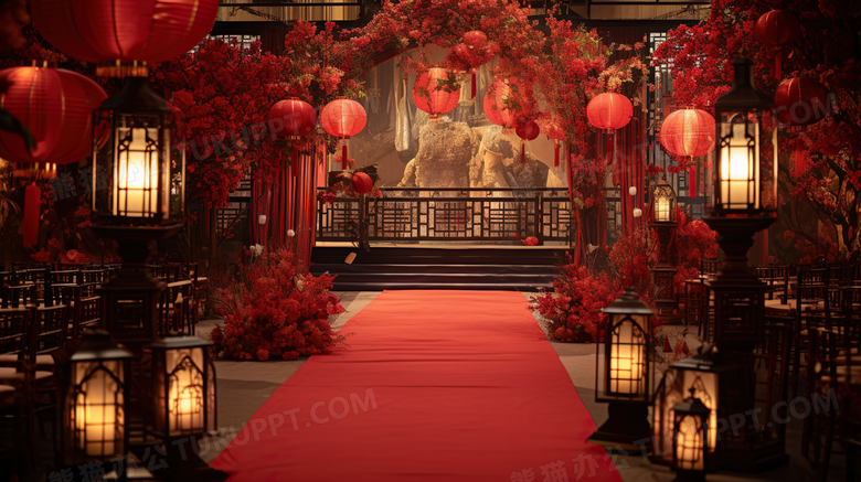 中式室内婚礼现场布置摄影图