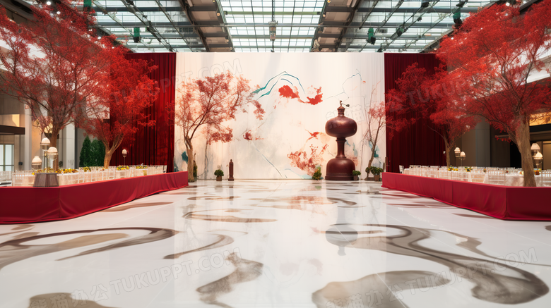 中式室内婚礼现场布置摄影图