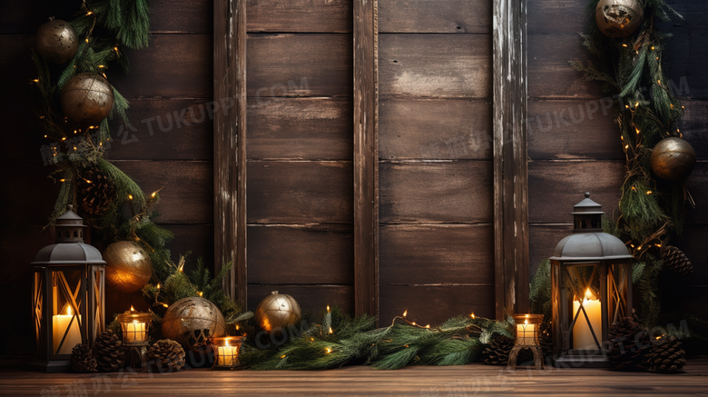 木质圣诞装饰灯场景图片